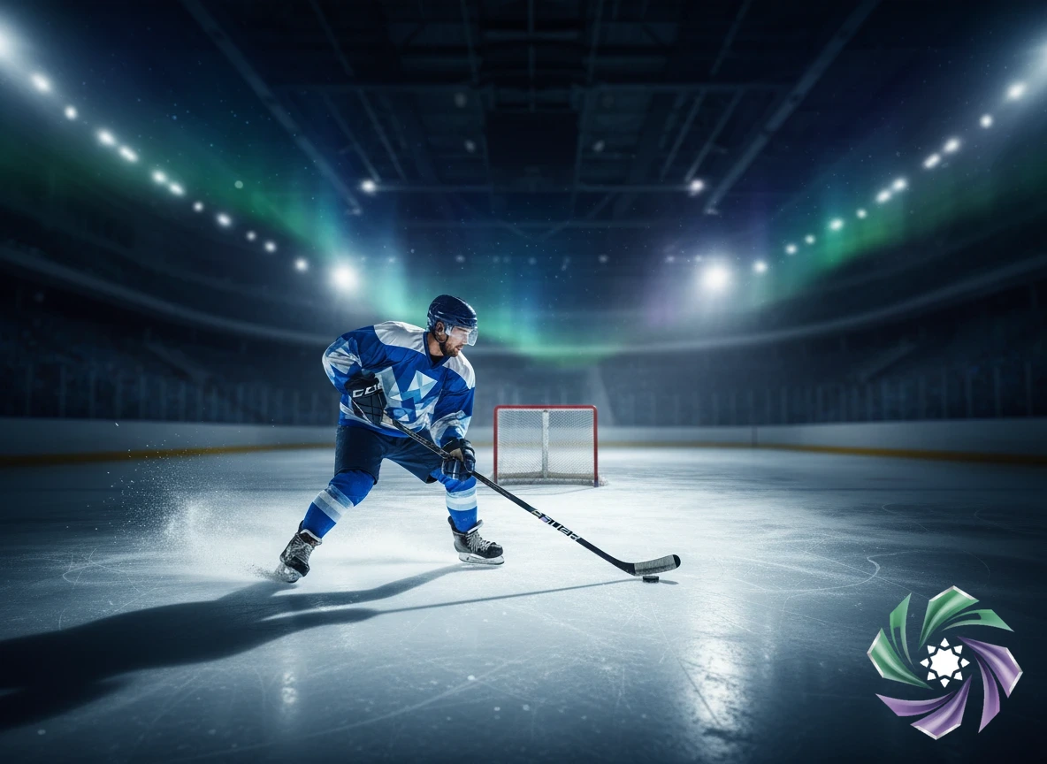 Digital arena scoreboard showing live hockey period stats and timer